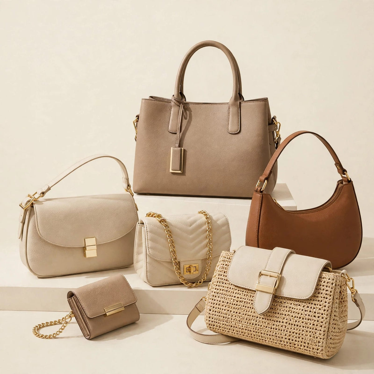 Handbags and clutches on white background