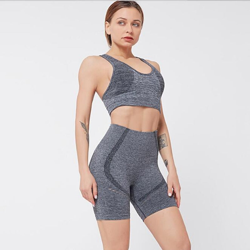Seamless Yoga Set Women Gym Clothes Bra And Shorts Sportswear Running Dance Training Suit Patchwork Fashion Tracksuit Casual